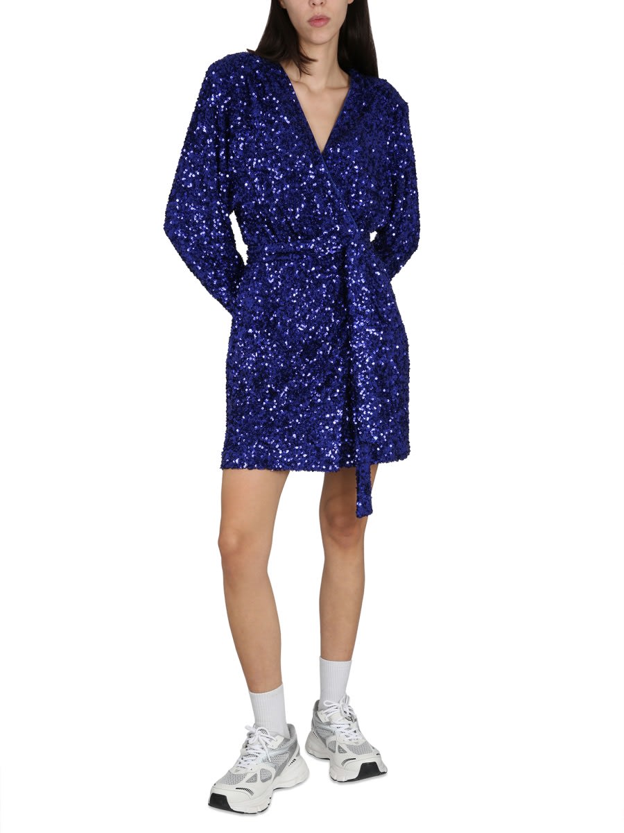 Shop Rotate Birger Christensen Sequined Dress In Blue