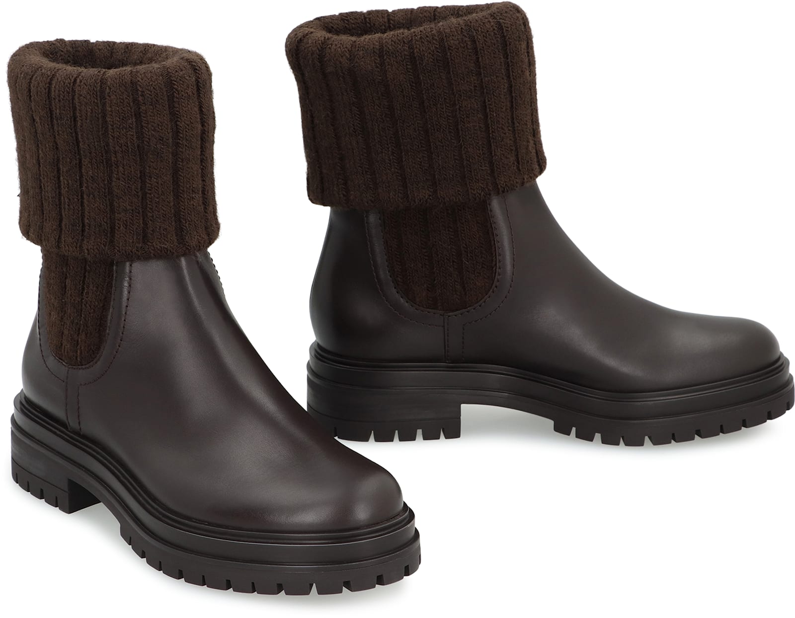Gianvito Rossi Tenney Calf Knit Chalet Boots Mocha In Brown