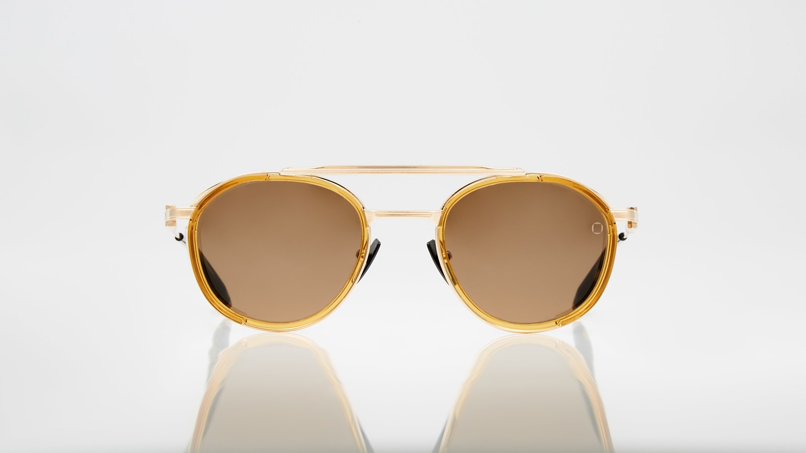 Akoni Sky Mapper - Brushed White Gold & Crystal Amber & Dark Brown - 51 Sunglasses In #valore!