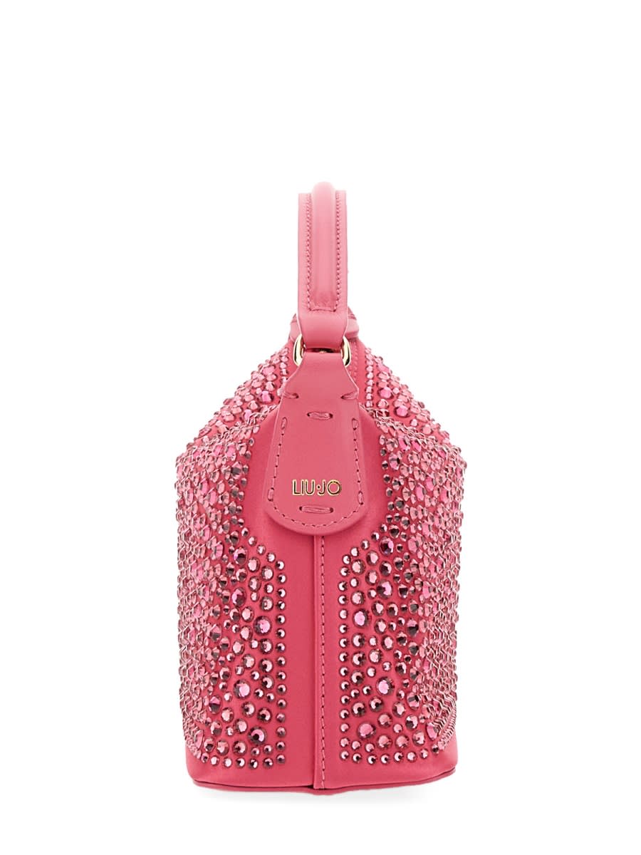 Liu •jo Mini Hobo Bag With Rhinestones In Fuchsia