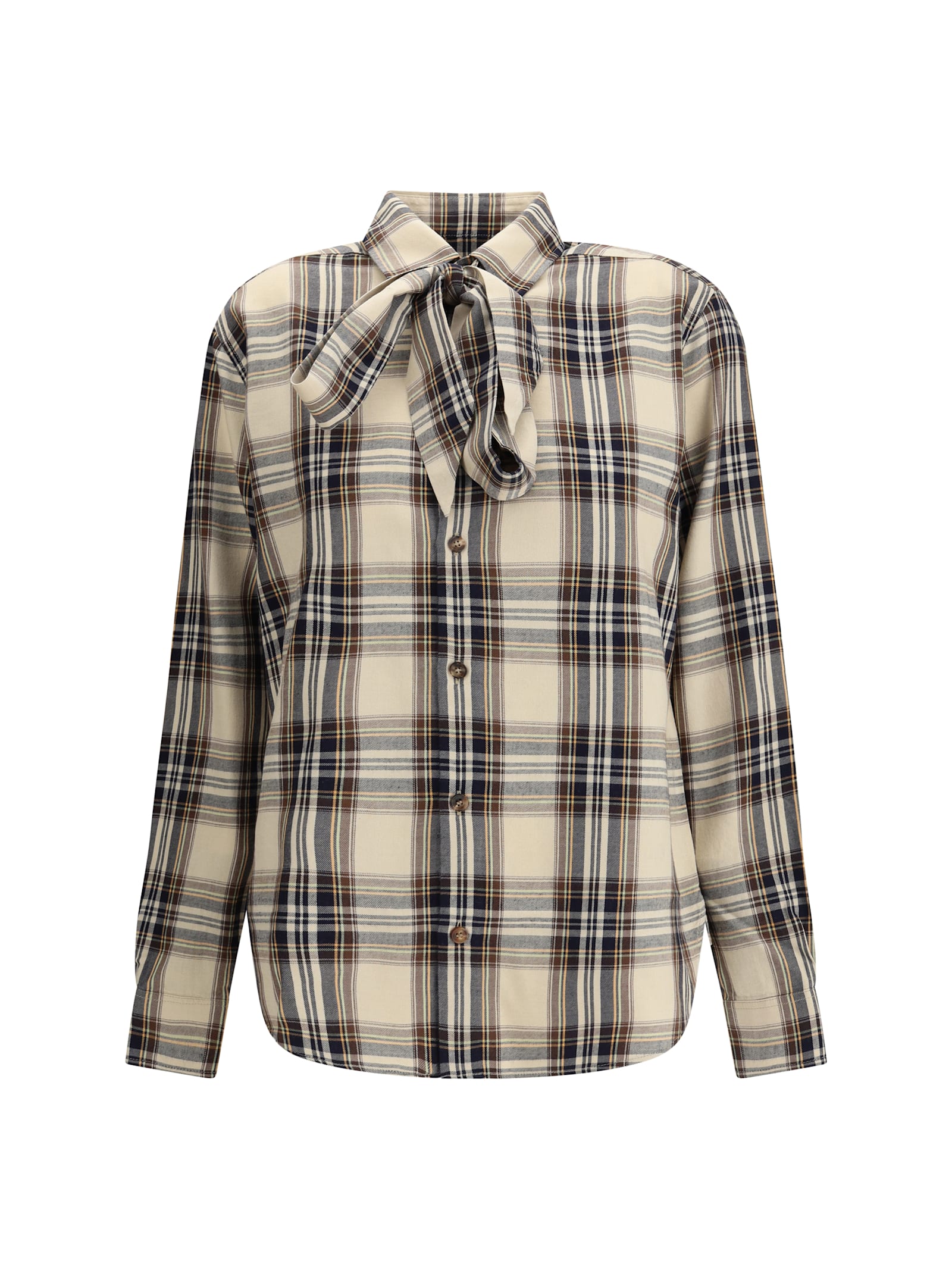 Saint Laurent Tartan Check Long-sleeved Shirt In Neutral