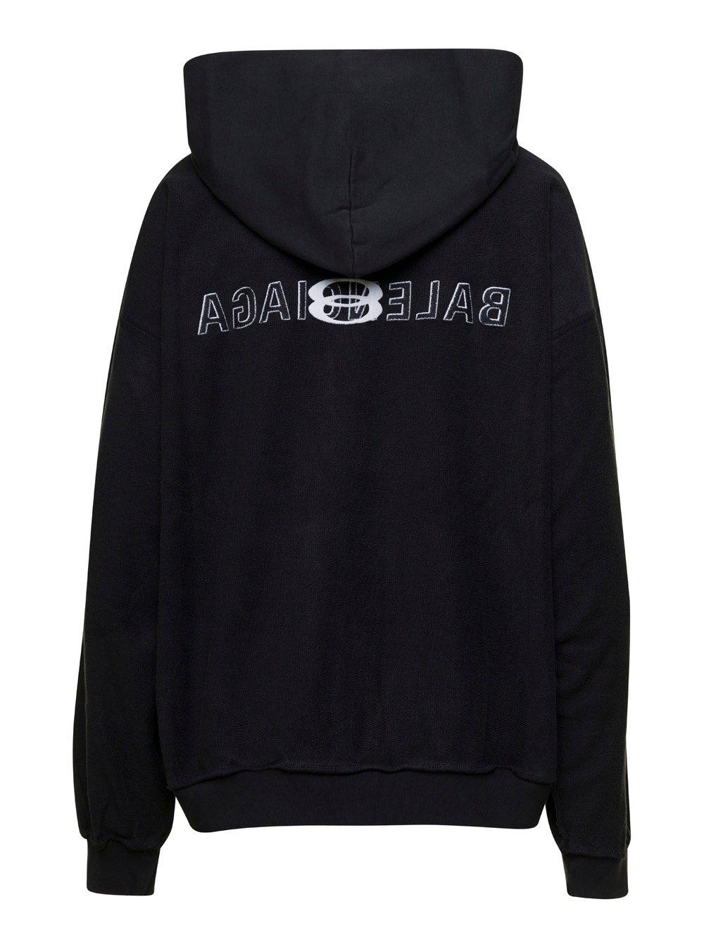Shop Balenciaga Logo Printed Zipped Hoodie In Black