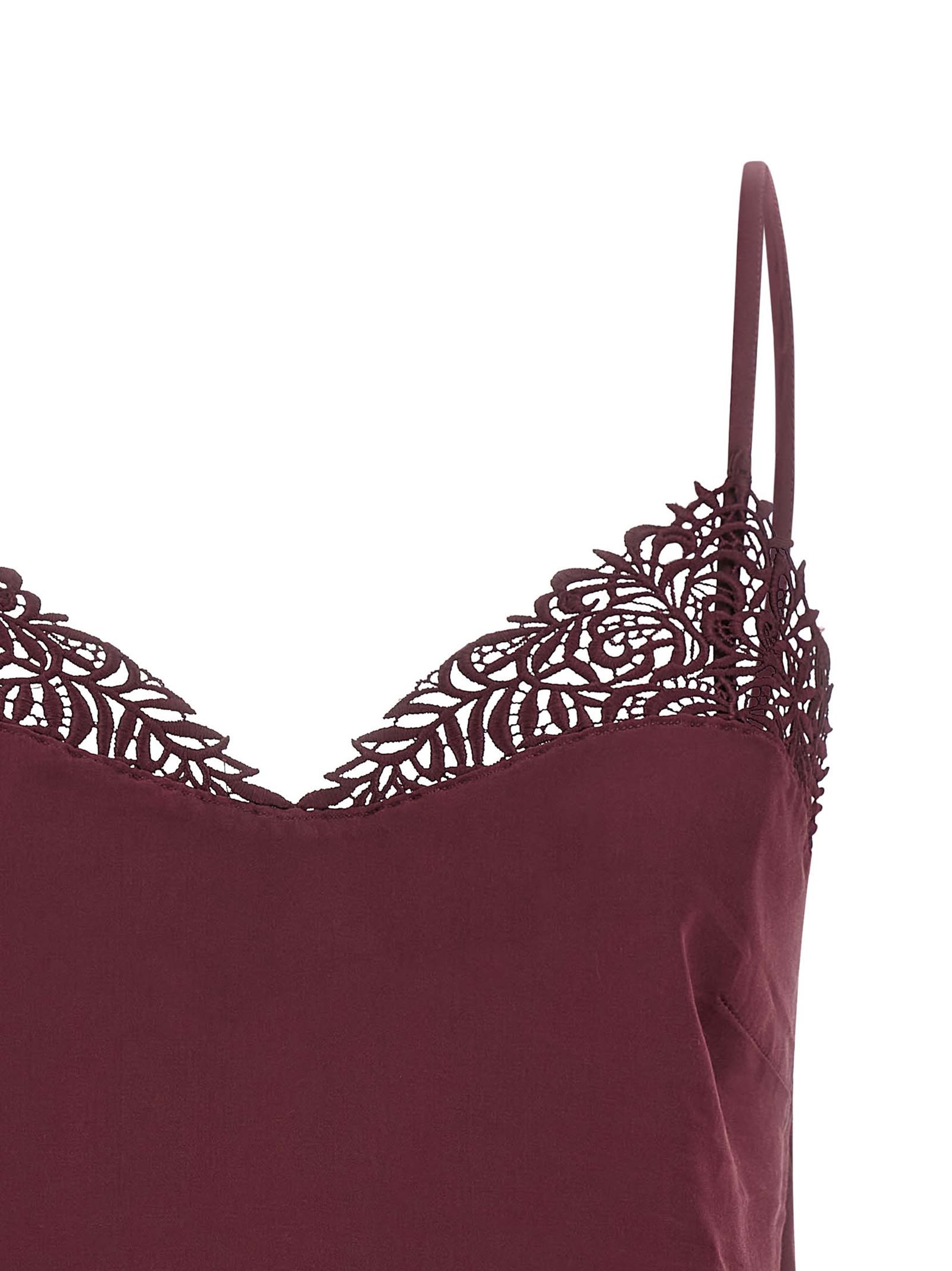 Twinset Lace-trimmed Top In Burgundy