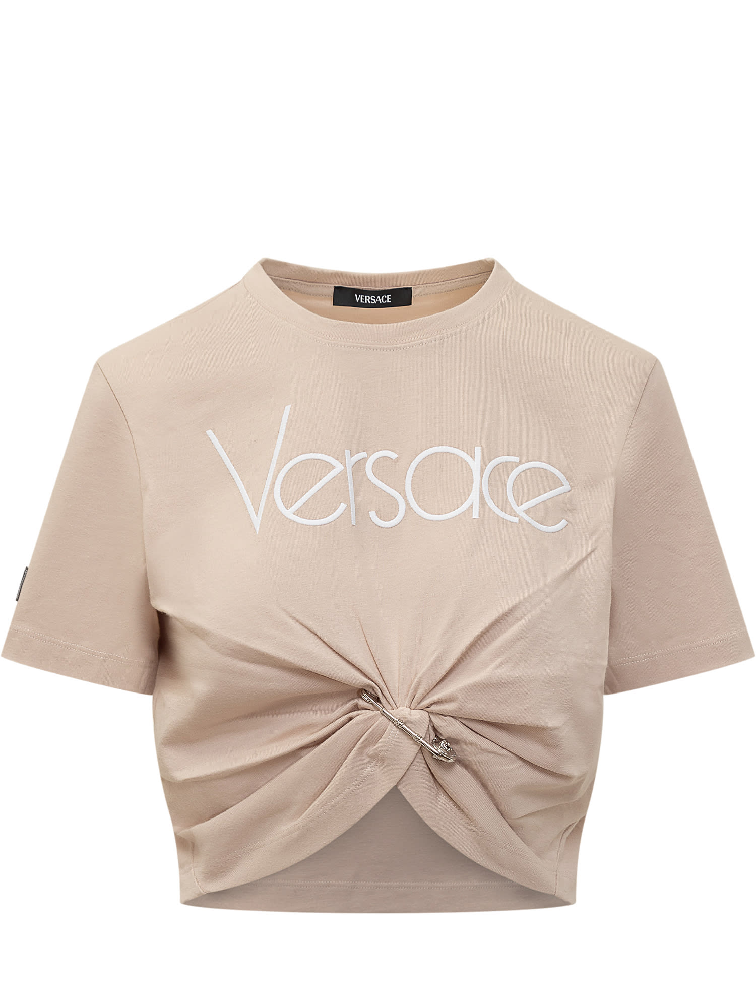 Shop Versace T-shirt With Safety Pin In Rosa