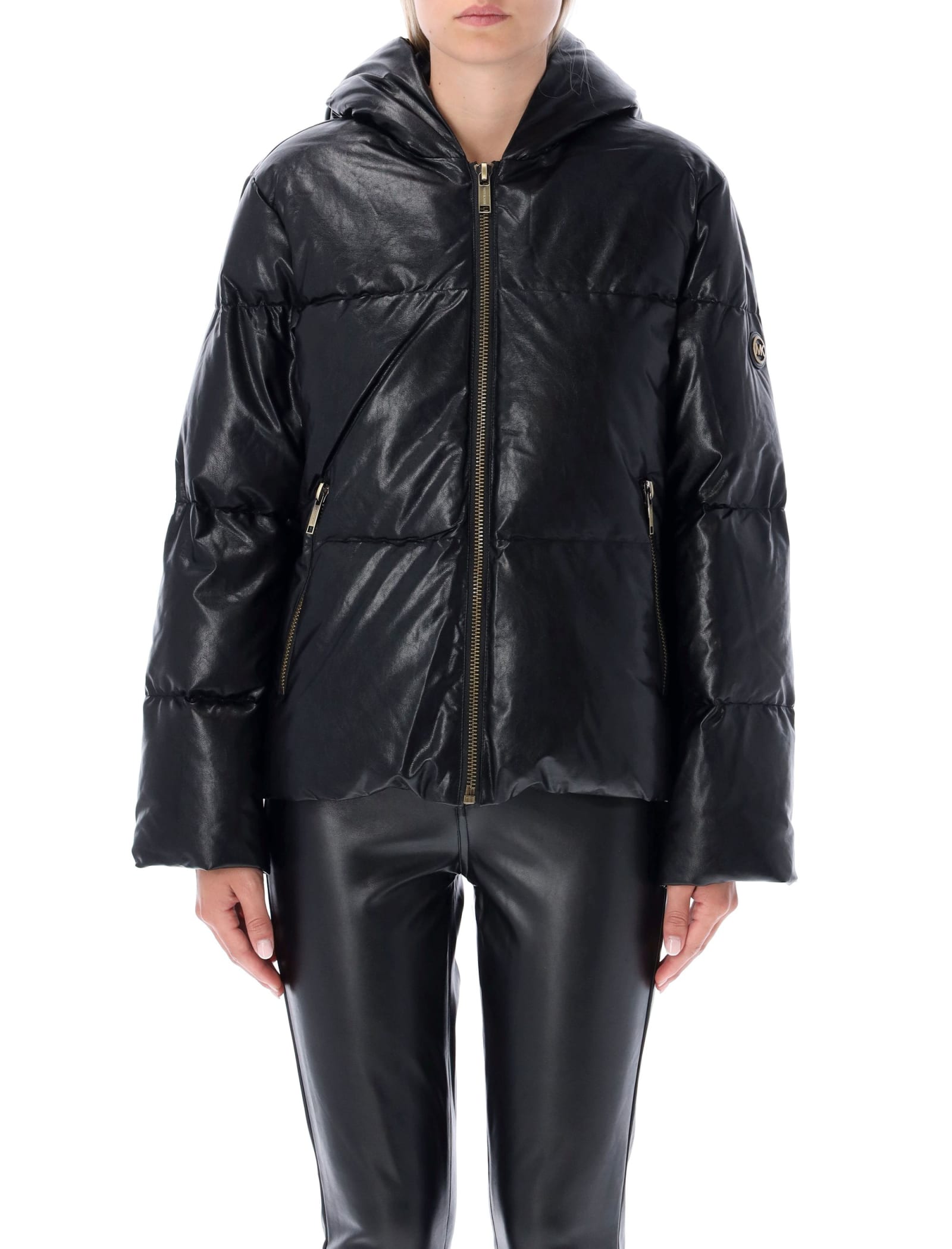 MICHAEL Michael Kors Faux Leather Hooded Down Jacket