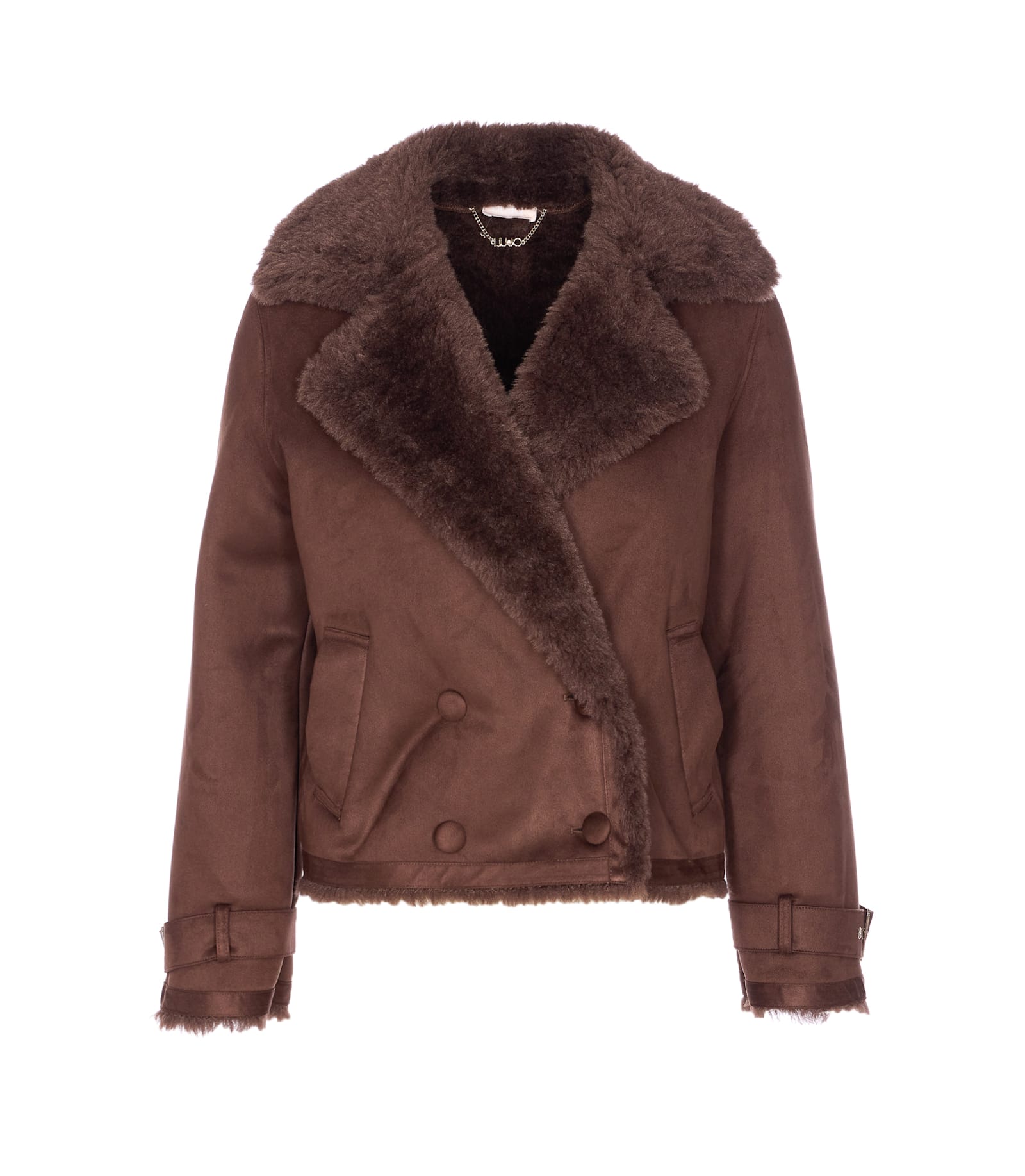 Liu •jo Brown Double Breasted Button Jacket In Brown