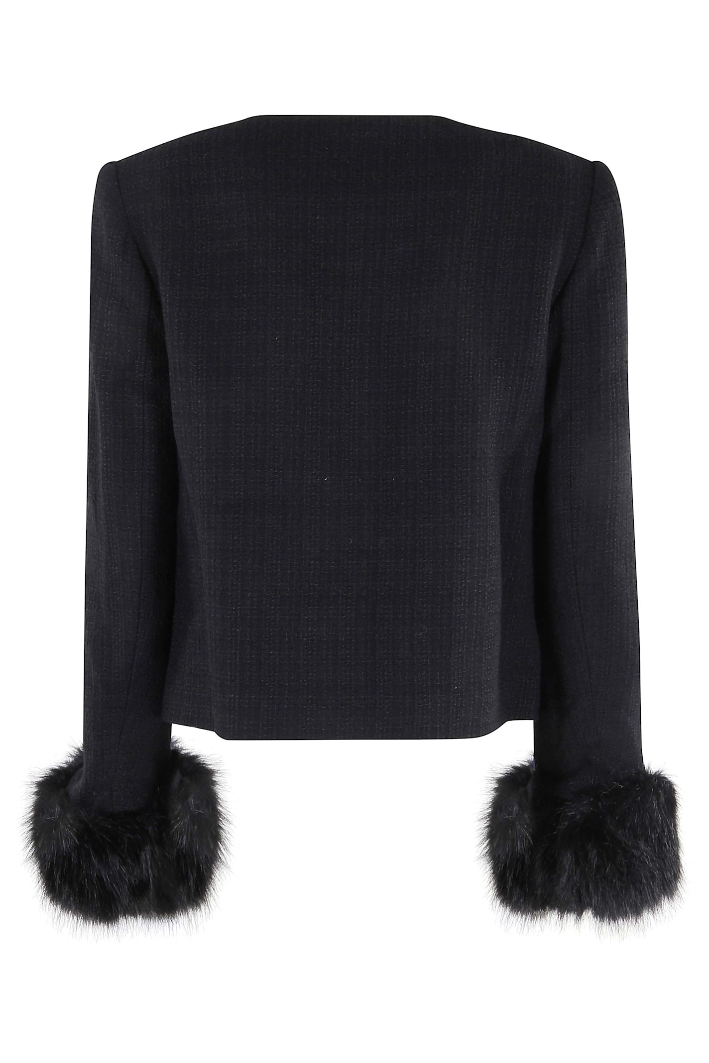 Self-portrait Black Boucle Fur Cuff Jacket In Black