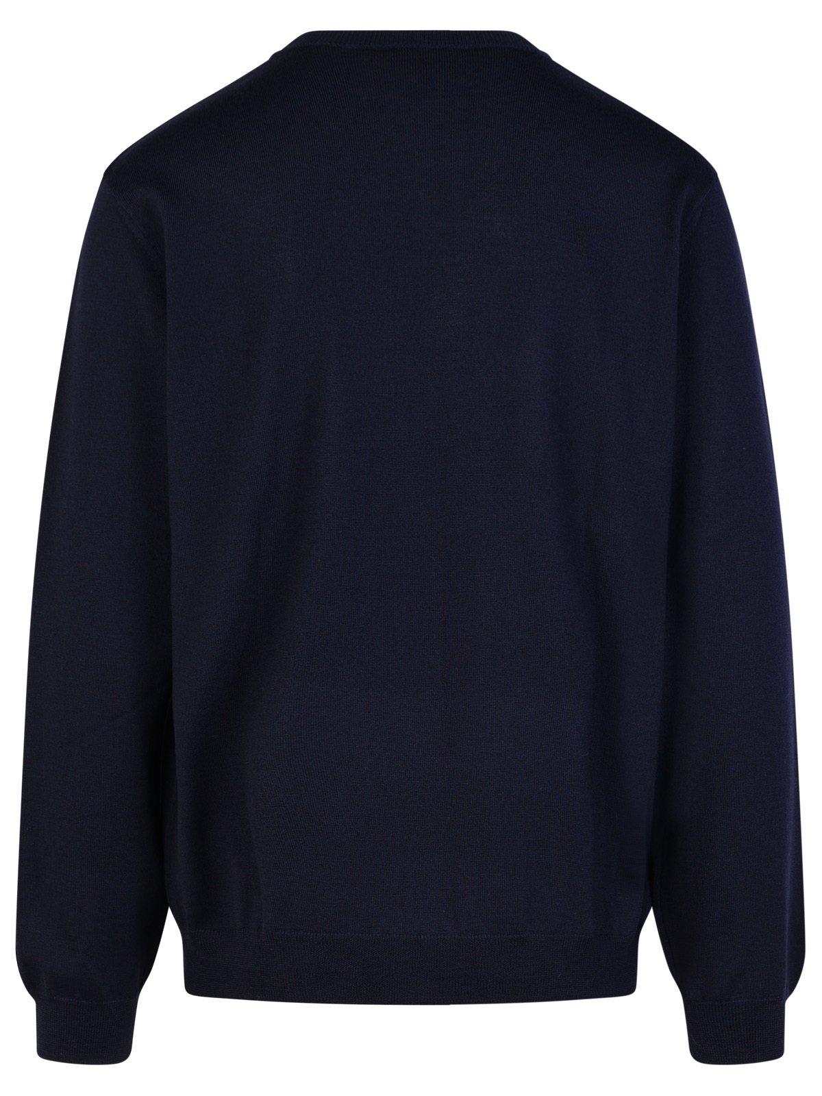 Apc Merino Wool Jumper With Tone-on-tone Embroidery In Navy
