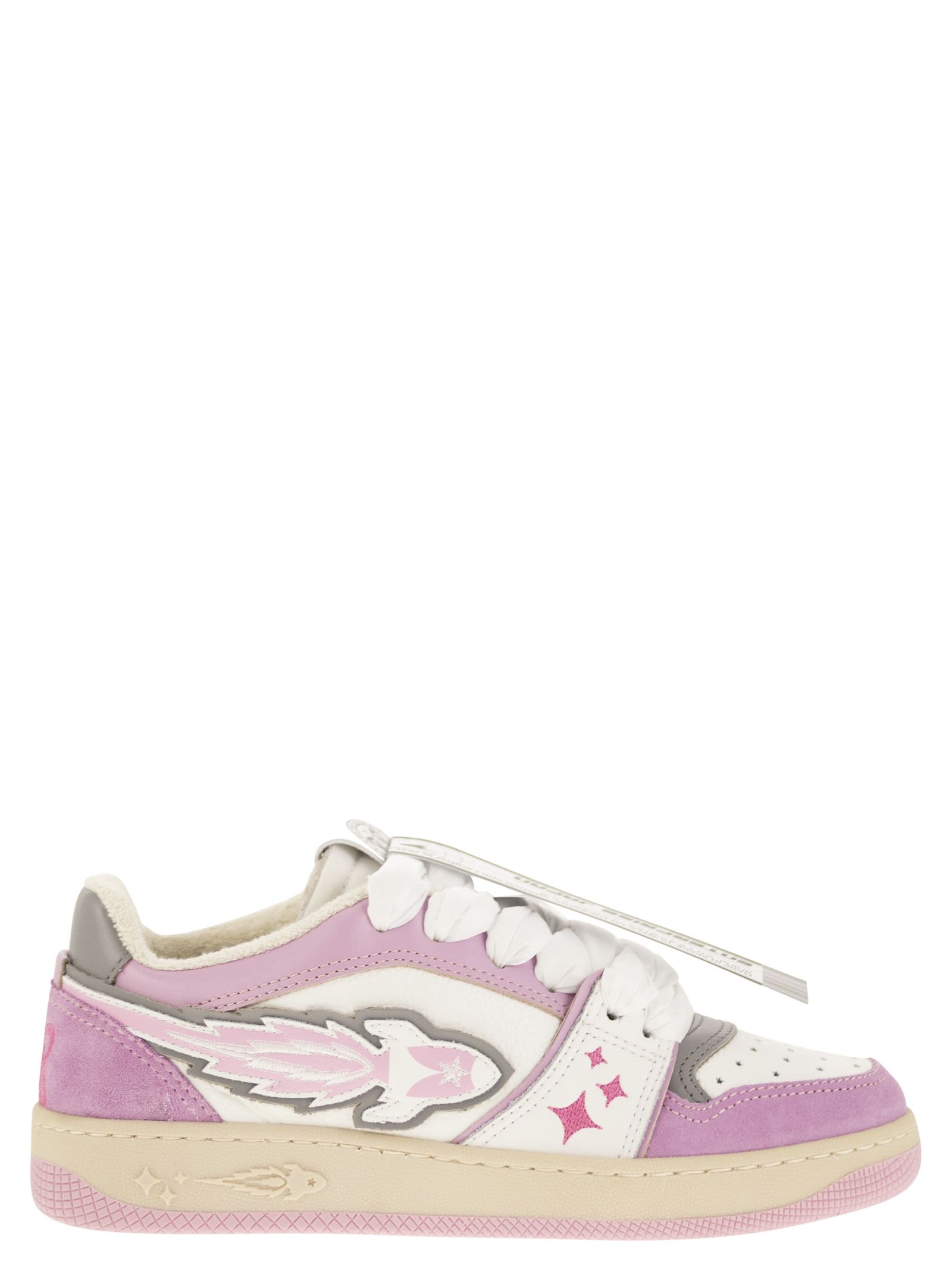 Shop Enterprise Japan Ej Egg Rocket - Leather Trainers With Logo In White/pink