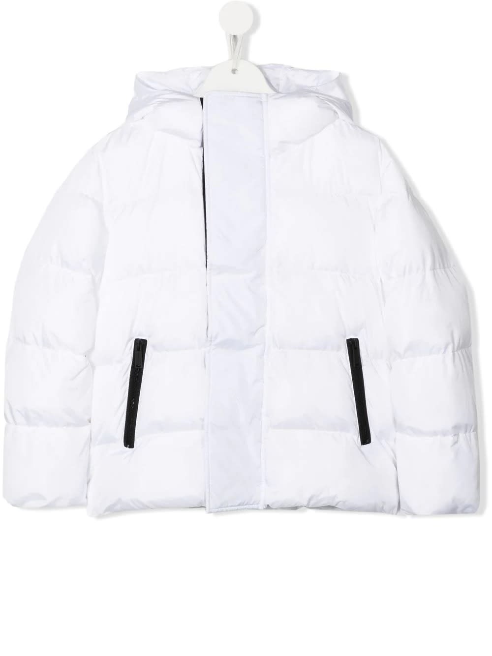 Dsquared2 Kids White Down Jacket With Contrast Logo On Back