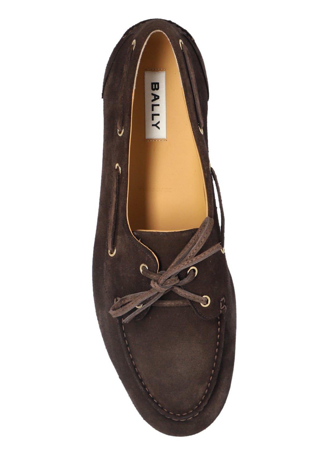 Bally Cedar Brown Leather Moccasins With Panelled Design And Lace-up Detail In Brown