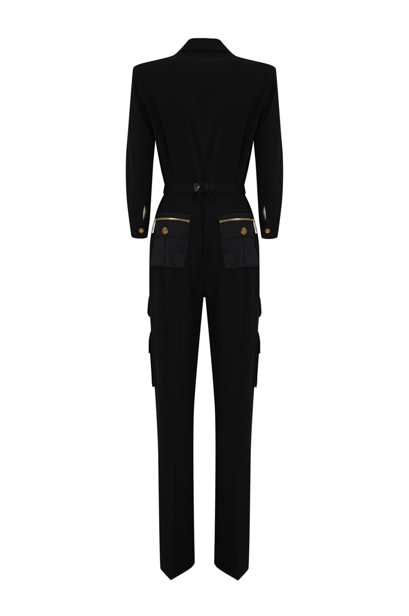 Shop Elisabetta Franchi Crepe Cargo Suit With Belt In Nero