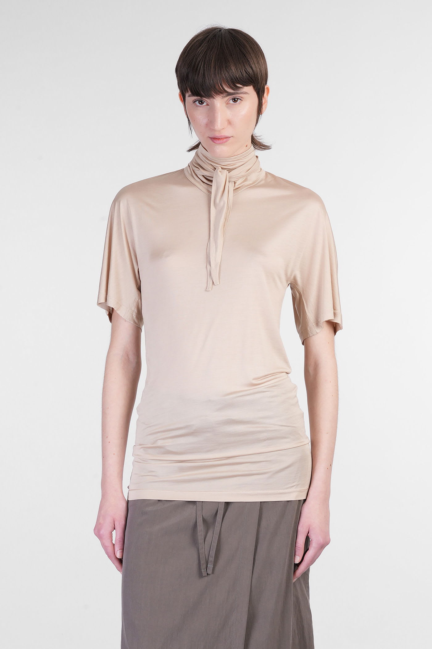 T-shirt In Beige Silk