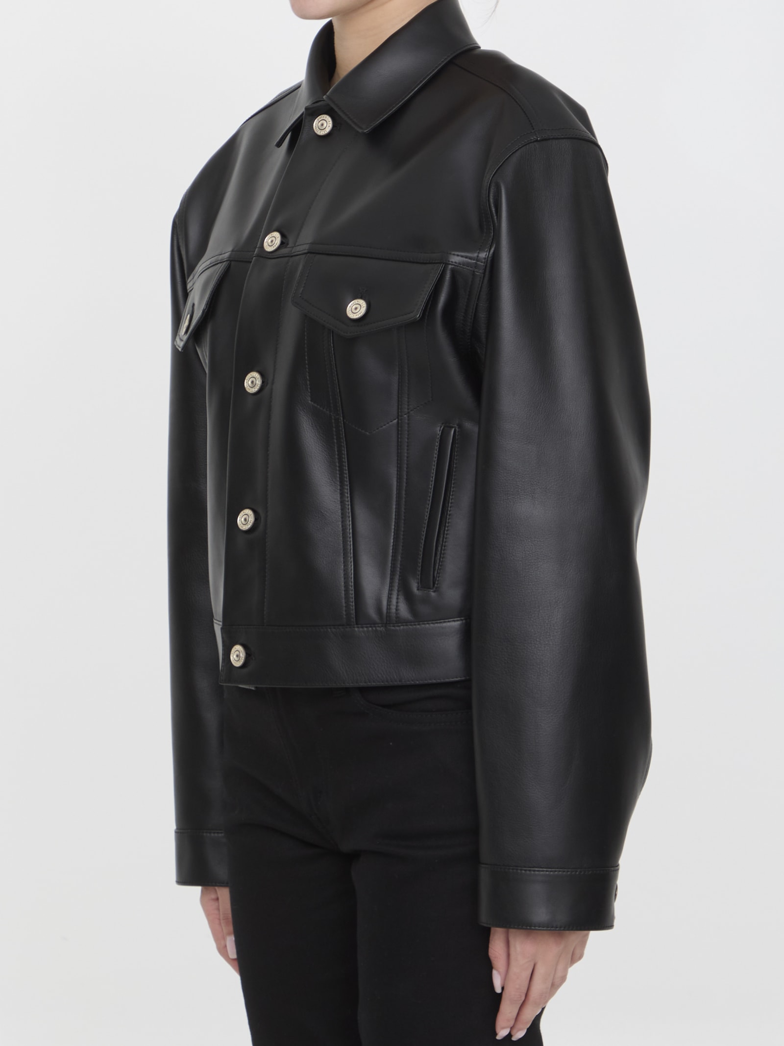 Shop Balenciaga Leather Jacket In Black