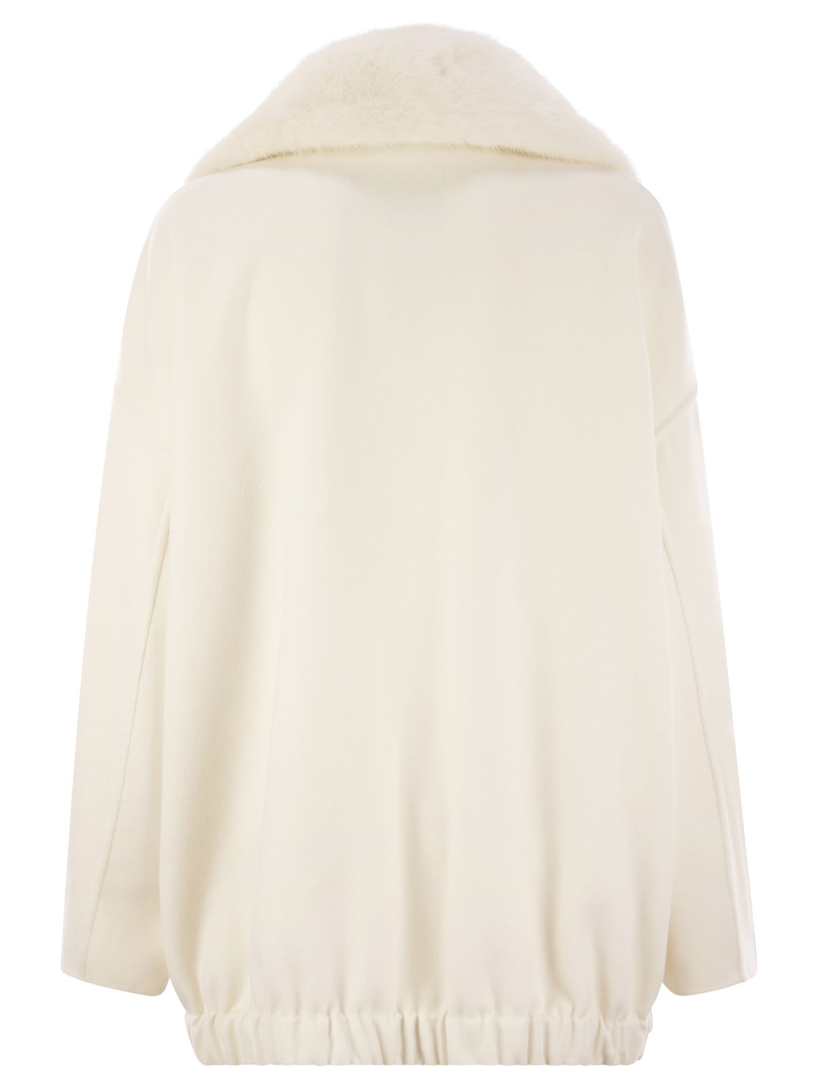 Fabiana Filippi Luxury Cashmere Caban With Mink Fur Collar In White