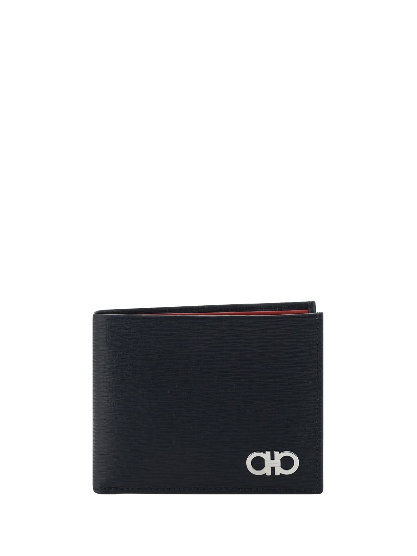 Ferragamo Gancini Leather Bifold Wallet In Black
