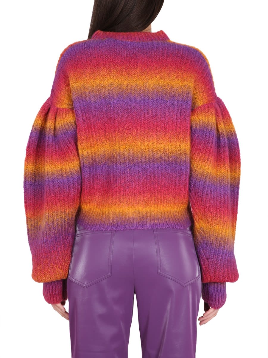 Rotate Birger Christensen Intarsia-logo Striped Cropped Jumper In Multicolour