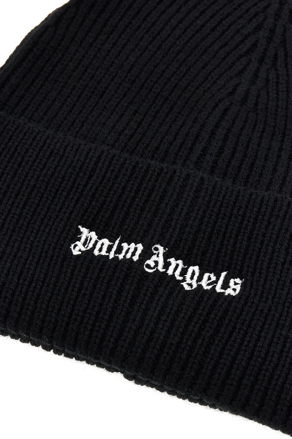 Shop Palm Angels Black Wool Blend Beanie Hat In 1001