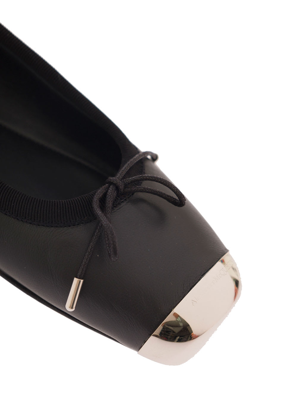 Shop Alexander Mcqueen Black Ballet Flats With Metallic Toe In Smooth Leather Woman