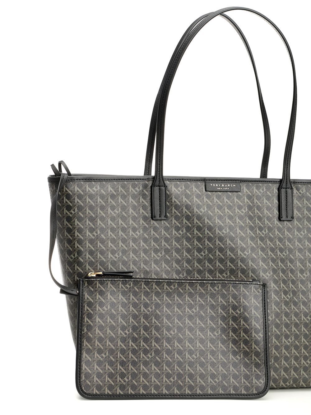 Tory Burch Spacious Black Cotton Tote With Structured Silhouette In Green