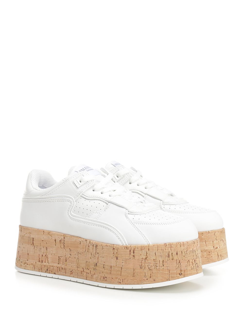 Valentino Leather Platform Sneakers Perforated Detailing In White