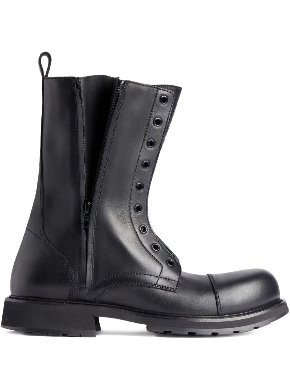 Balenciaga Rugged Leather Ankle Boots With Chunky Sole In Black