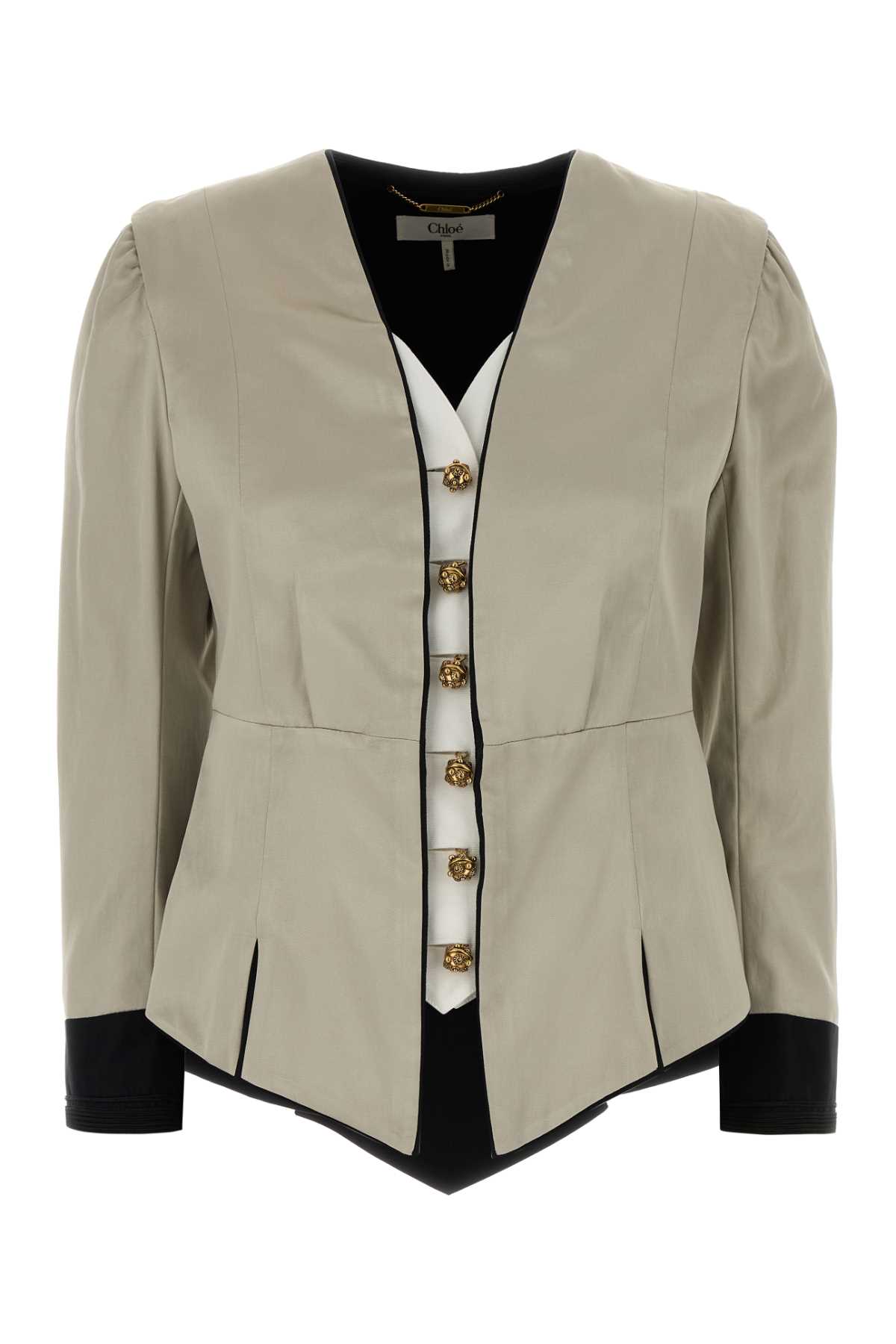 Chloé Satin Blazer Structured Shoulders Contrast Cuffs In Gray