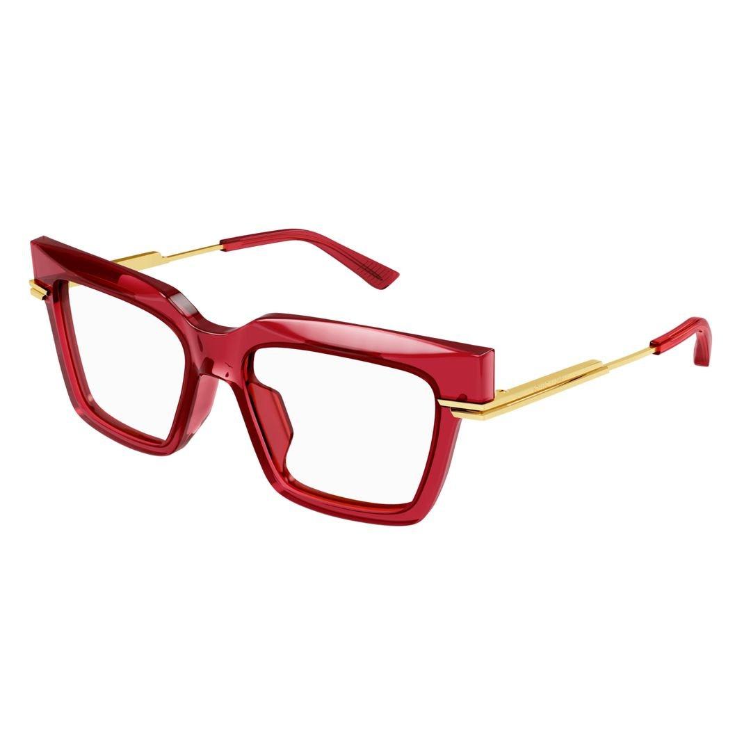 Shop Bottega Veneta Square Frame Glasses In 004 Burgundy Gold Transpa