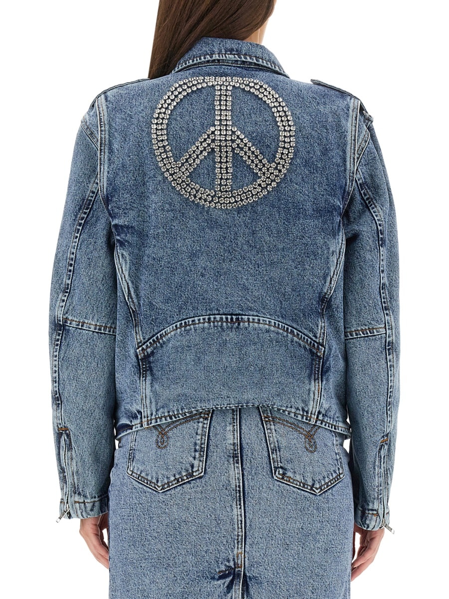 Shop M05ch1n0 Jeans Biker Peace Symbol In Blue