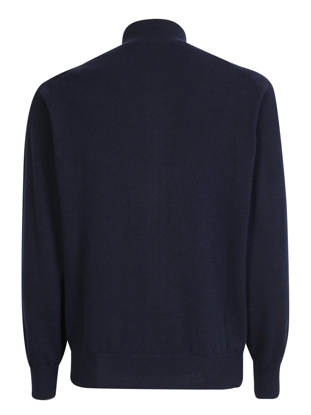 Brunello Cucinelli Wool And Linen Blend Blous In Navy
