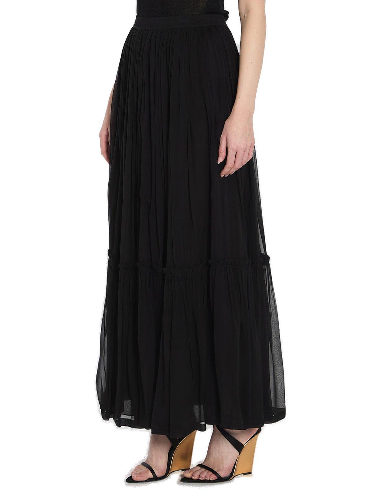 Saint Laurent Ruffled High Waist Long Skirt In Black