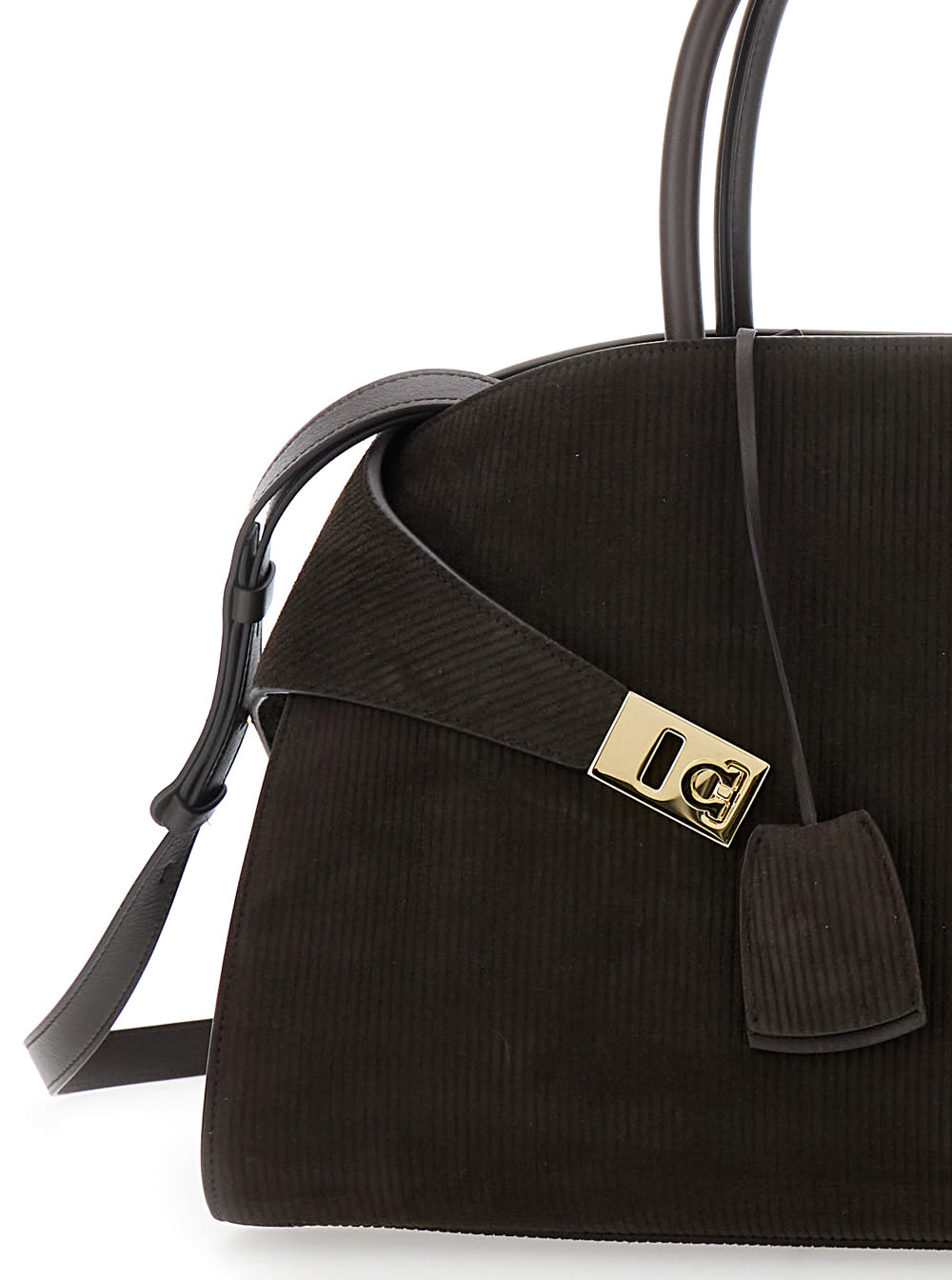Ferragamo Double Handle Shoulder Bag In Brown
