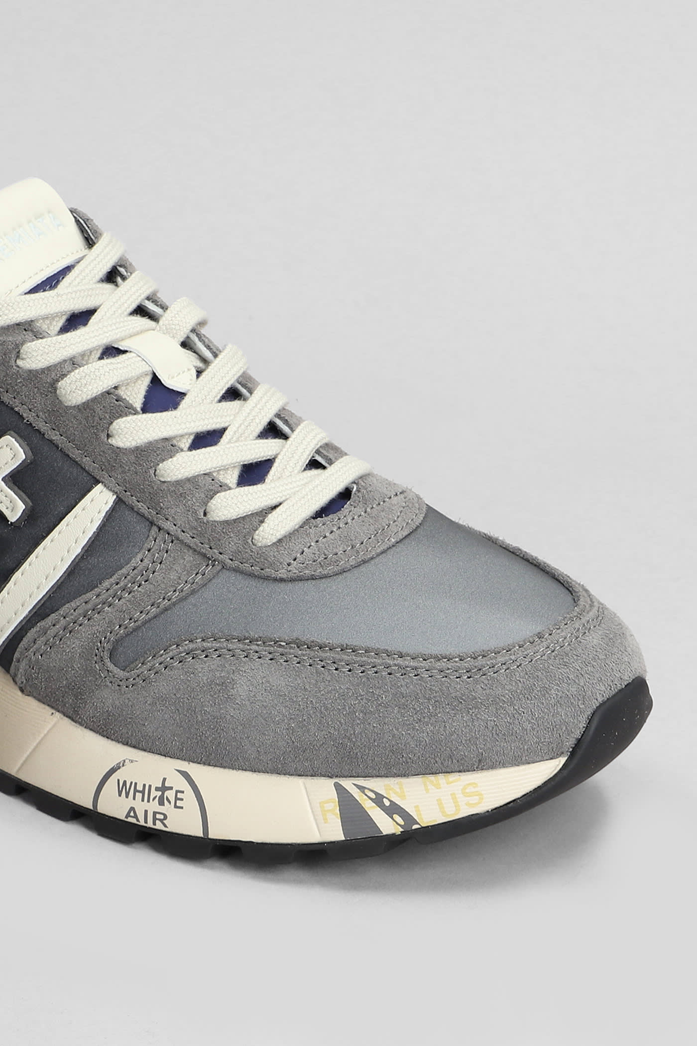 Shop Premiata Lander Sneakers In Grey Suede And Fabric