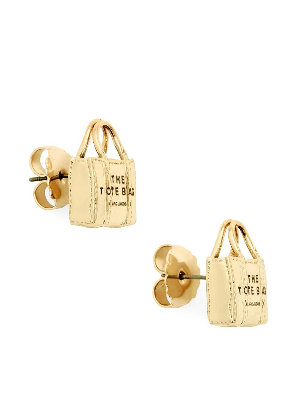 Shop Marc Jacobs The Tote Bag Stud Earrings In Gold