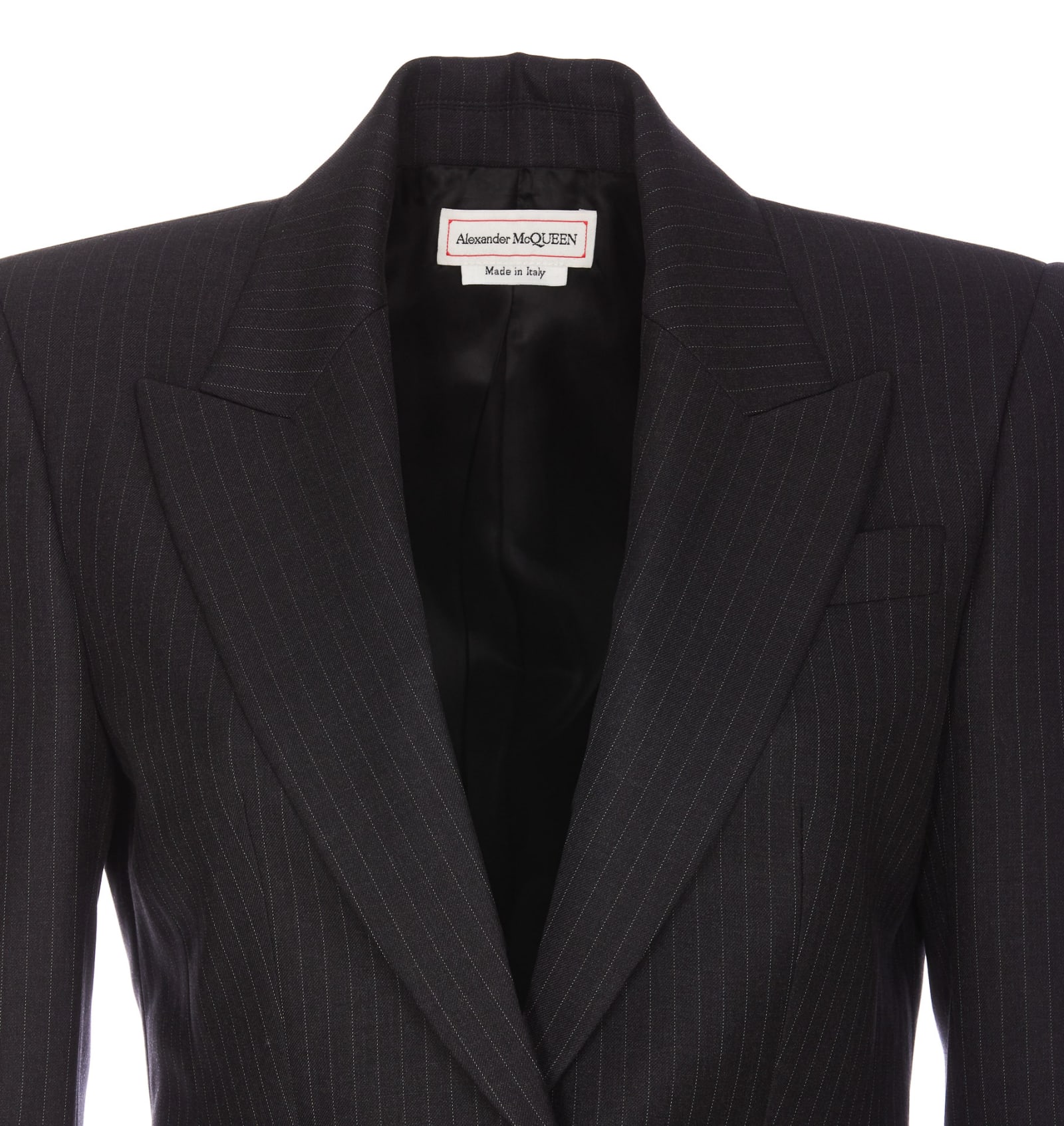 Shop Alexander Mcqueen Pinstripe Pattern One-breasted Jacket In Grey