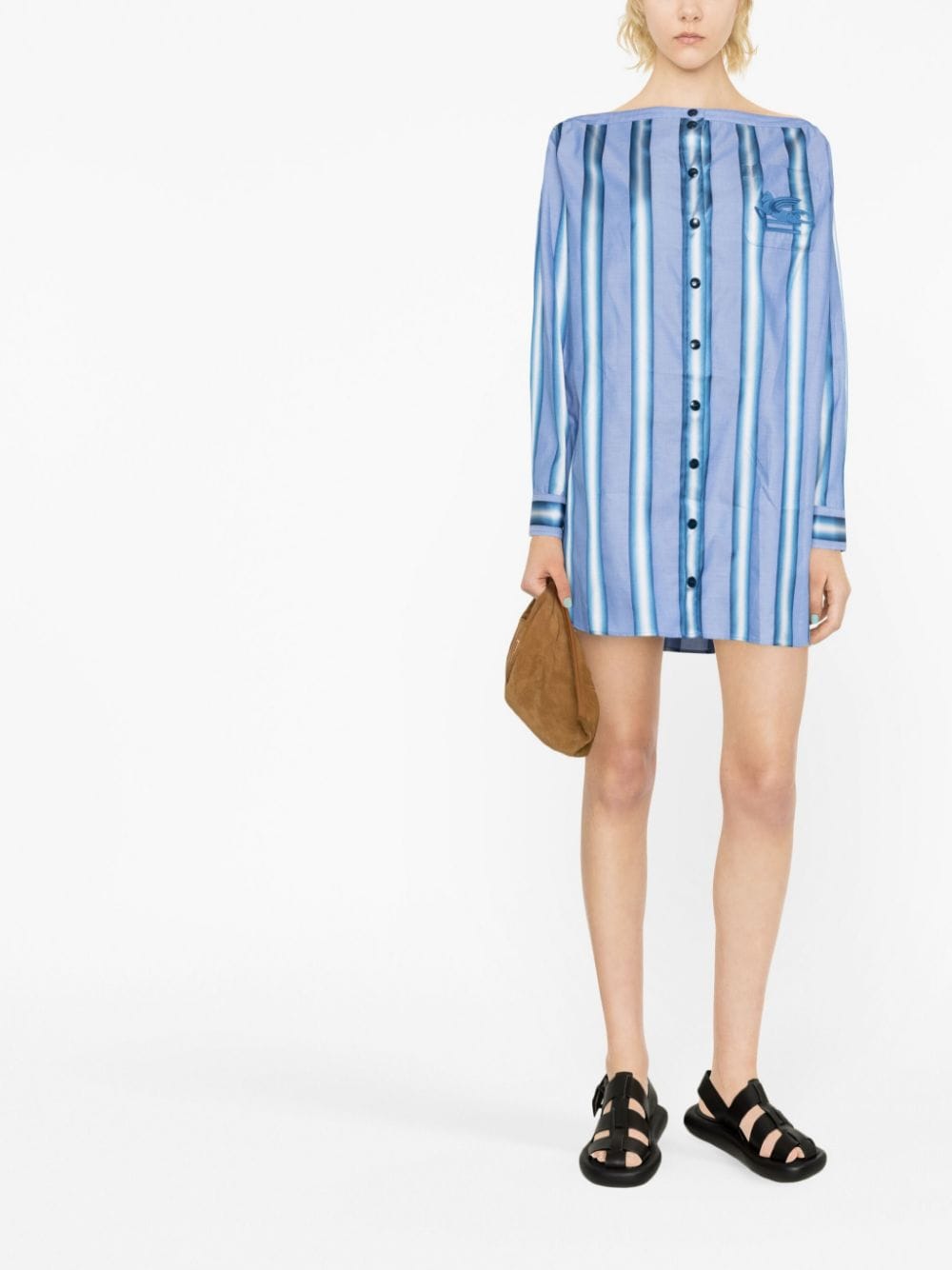 Etro Striped Cotton Mini Dress In Blue