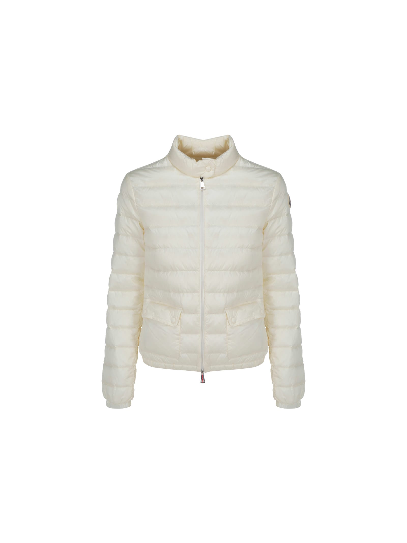 Moncler White Crop Down Jacket With Drawstring In 034