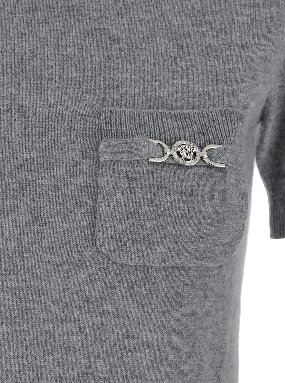 Shop Versace Grey T-shirt With Medusa Detail In Wool Blend Woman