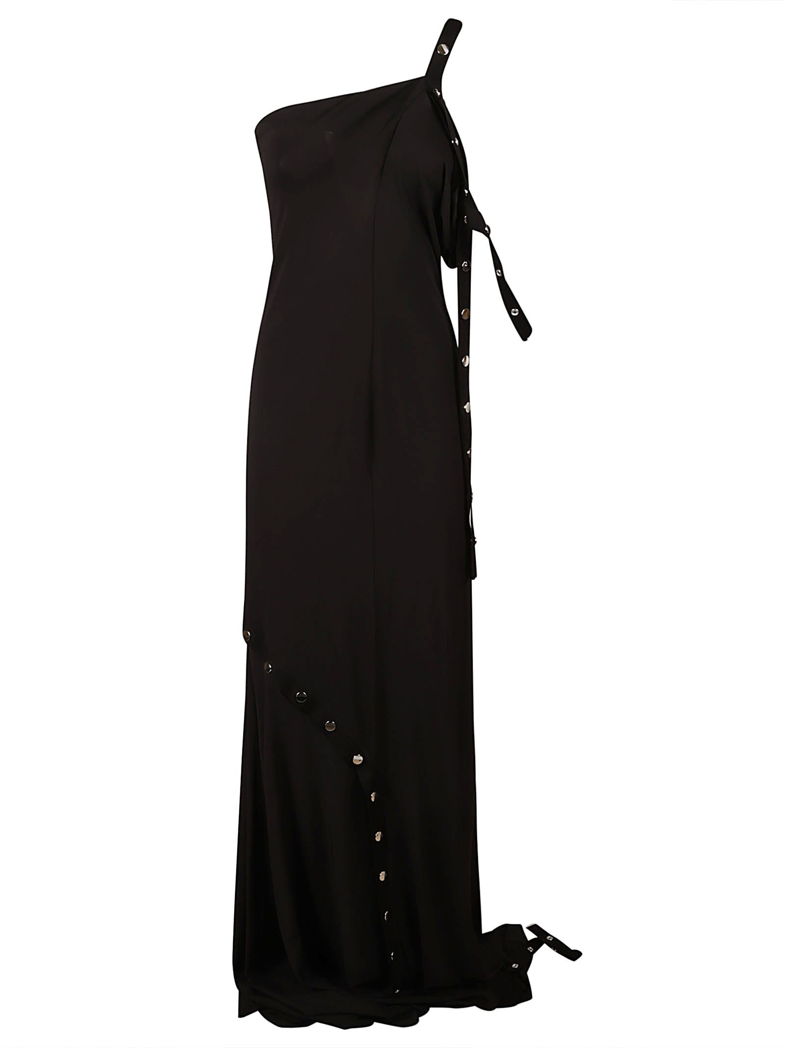 Shop Attico Studded Single Shoulder Long Dress In Black