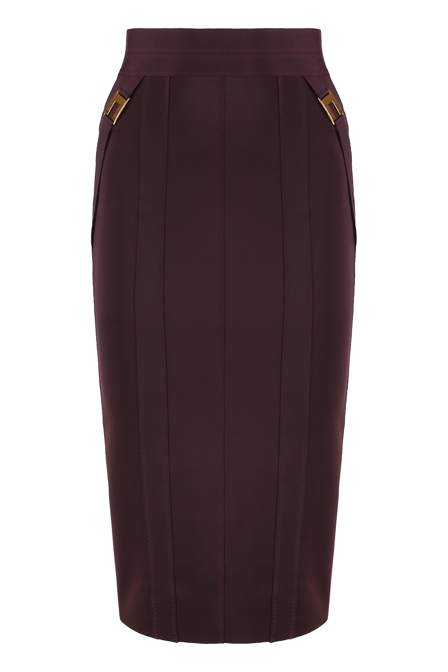 Elisabetta Franchi Gold-colored Buckle Accents Burgundy Midi Skirt In Purple