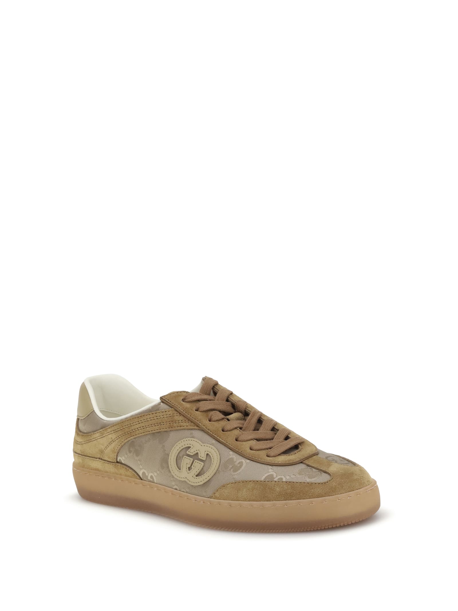 Gucci G74 Logo-patch Suede Sneakers In Neutral