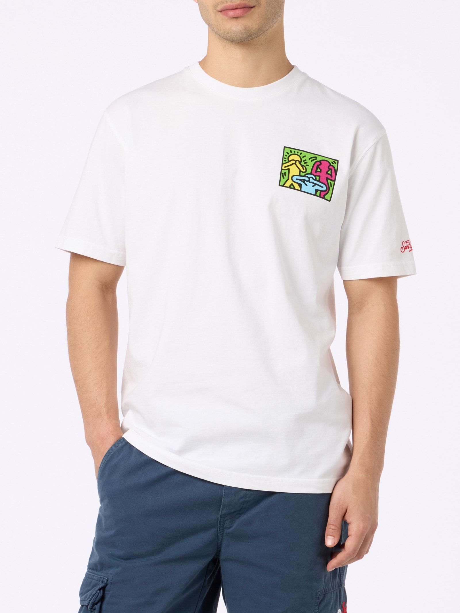 MC2 SAINT BARTH MAN COTTON T-SHIRT WITH KEITH HARING DESIGN FRONT AND BACK PRINT KEITH HARING SPECIAL EDITION