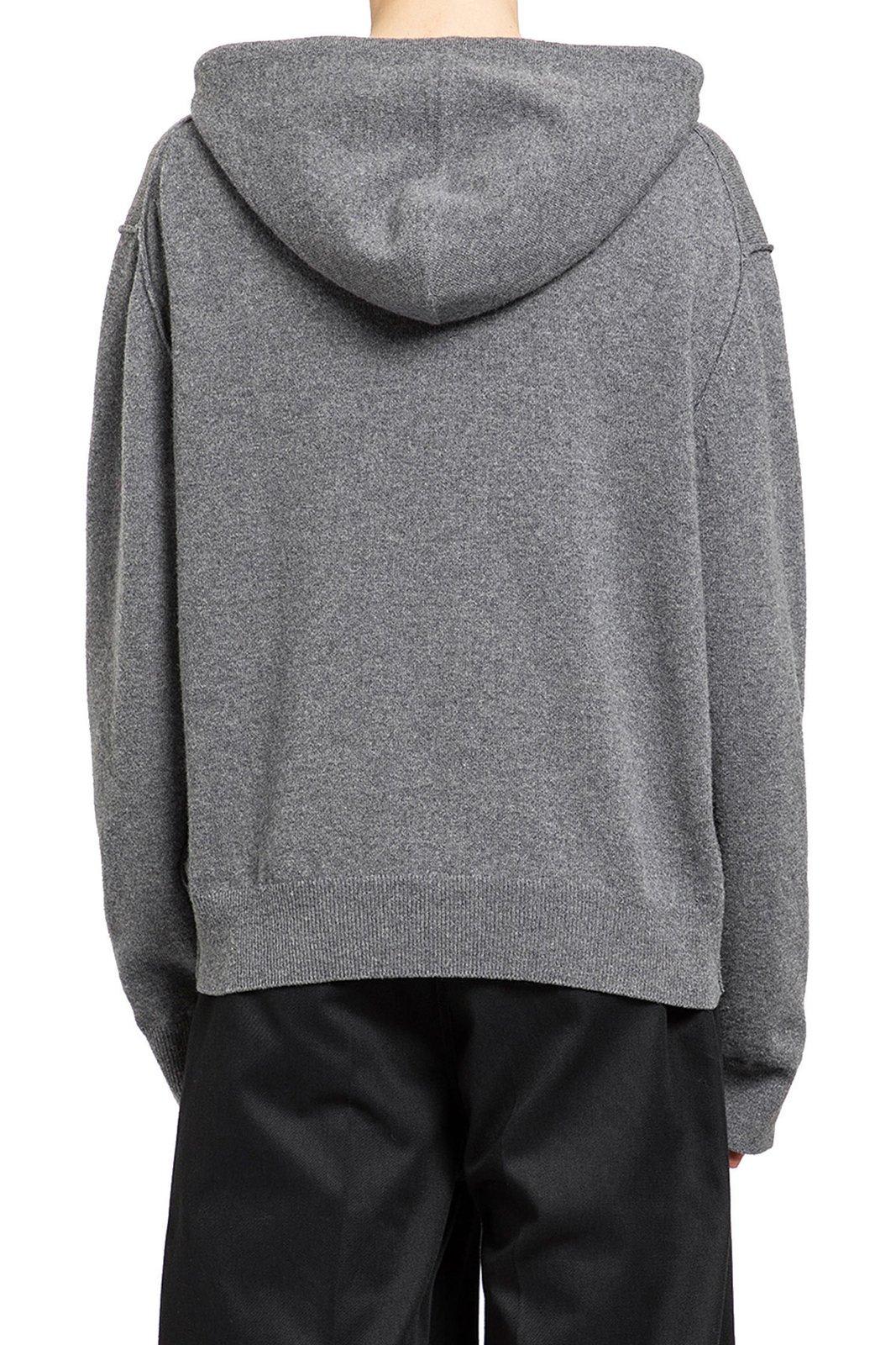 Shop Maison Margiela Knitted Drawstring Hoodie In Grigio