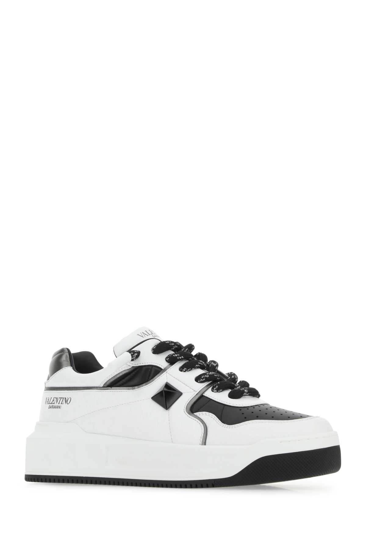 Shop Valentino Two-tone Nappa Leather One Stud Sneakers In Bianconerodruteniobianconerobiane