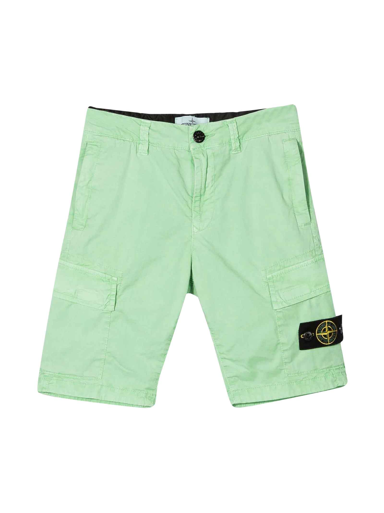 Stone Island Junior Green Bermuda Shorts Boy
