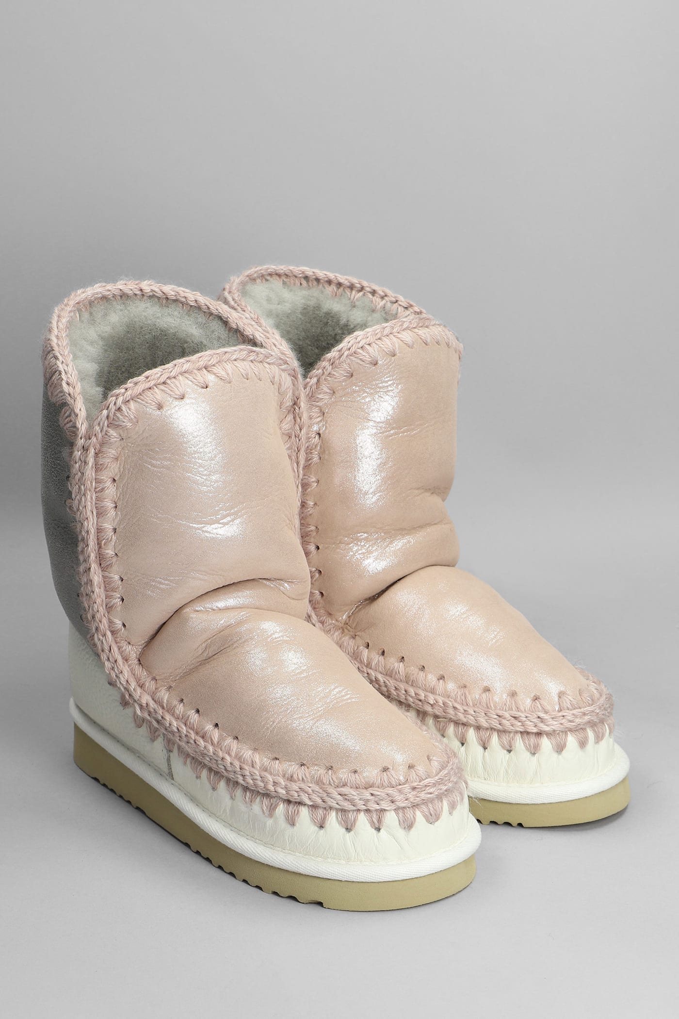 Shop Mou Eskimo 24 Low Heels Ankle Boots In Rose-pink Leather