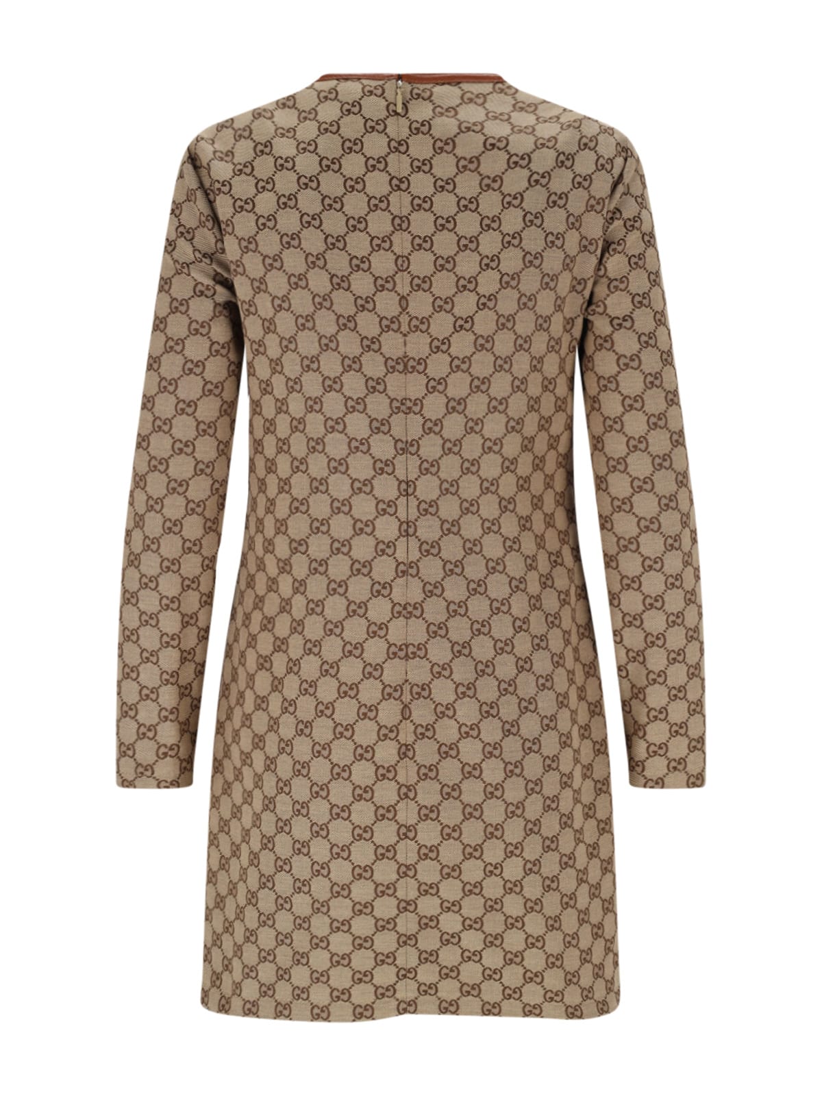 Gucci Cotton Blend Dress With All-over Gg Print In Brown