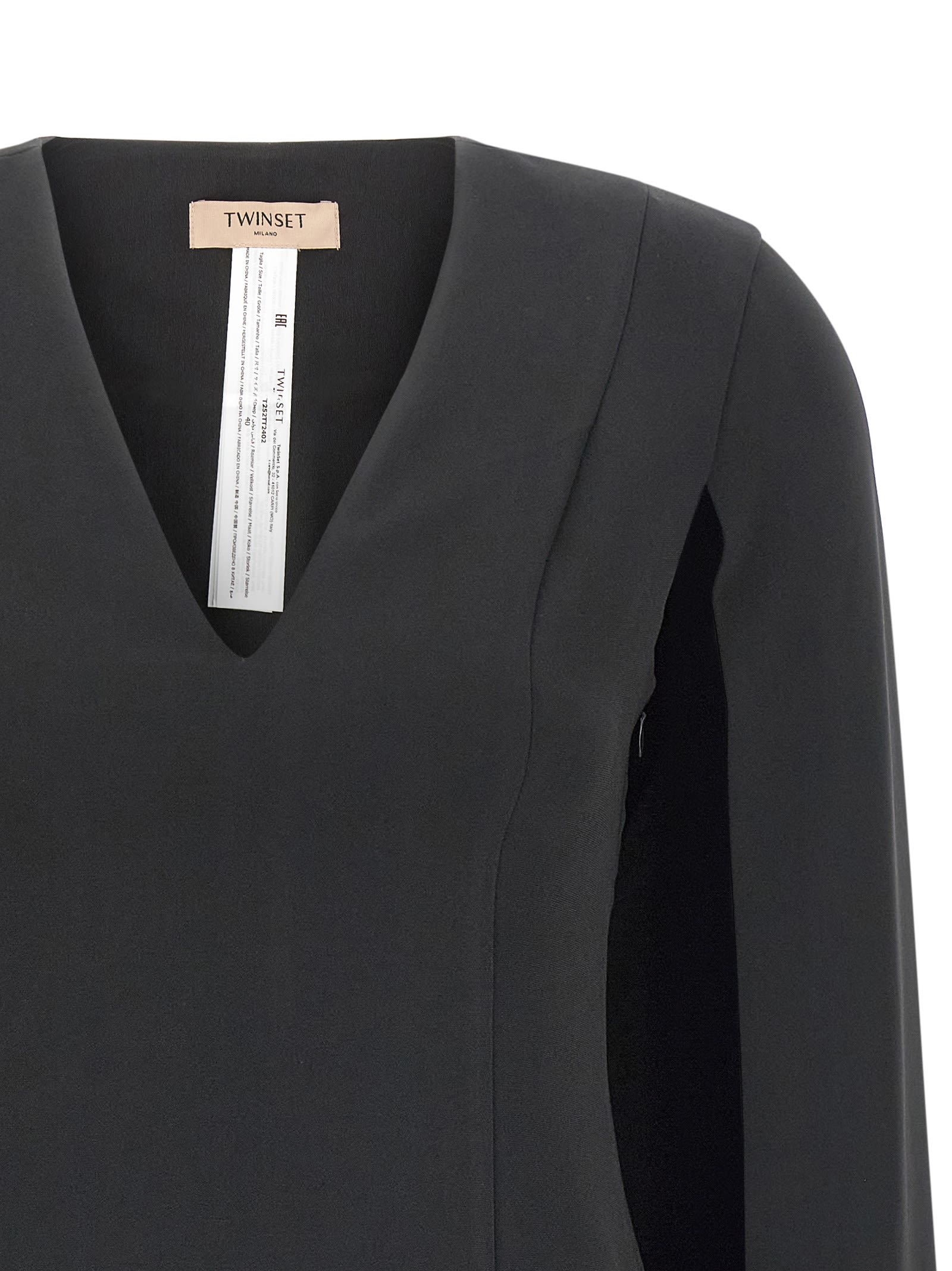 Twinset V-neck Cape Dress In Black