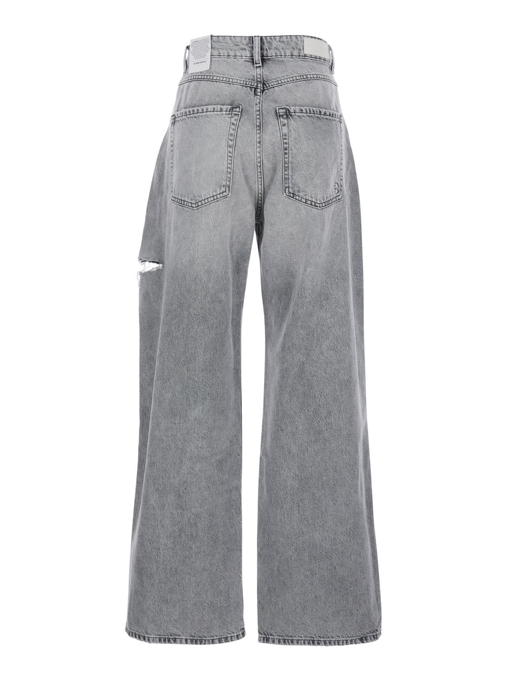 Icon Denim Grey High Waisted Jeans With Ripped Details In Denim Woman In Grey