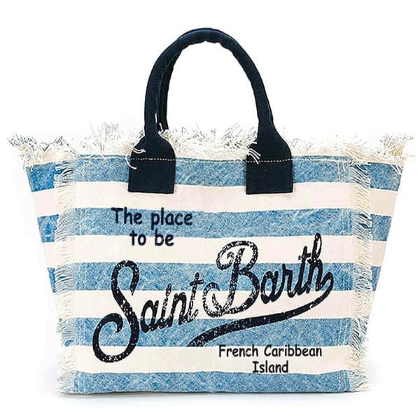 MC2 Saint Barth Vanity Canvas Shoulder Bag With Stripes Print